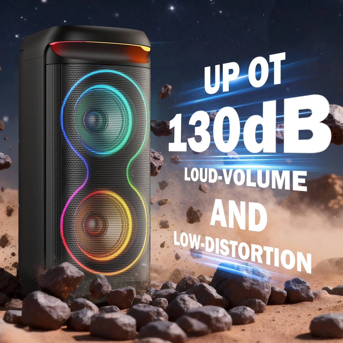 Large Party Speaker, Bluetooth Speaker with Dazzling Rgb Light, Two 6.5'' Subwoofer, T20