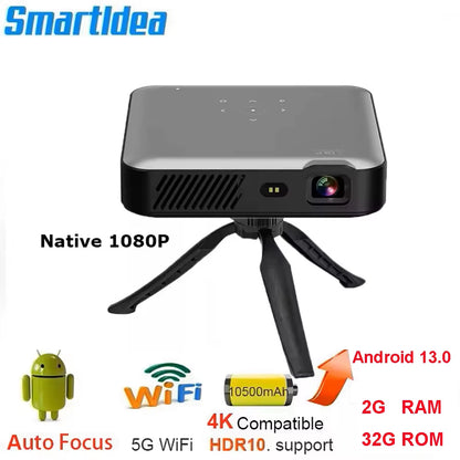 Full HD 4K 3D Smart Projector Auto Focus Android 9.0 5G Wifi DLP Proyector 10500Mah Battery Mobile Smartphone Beamer