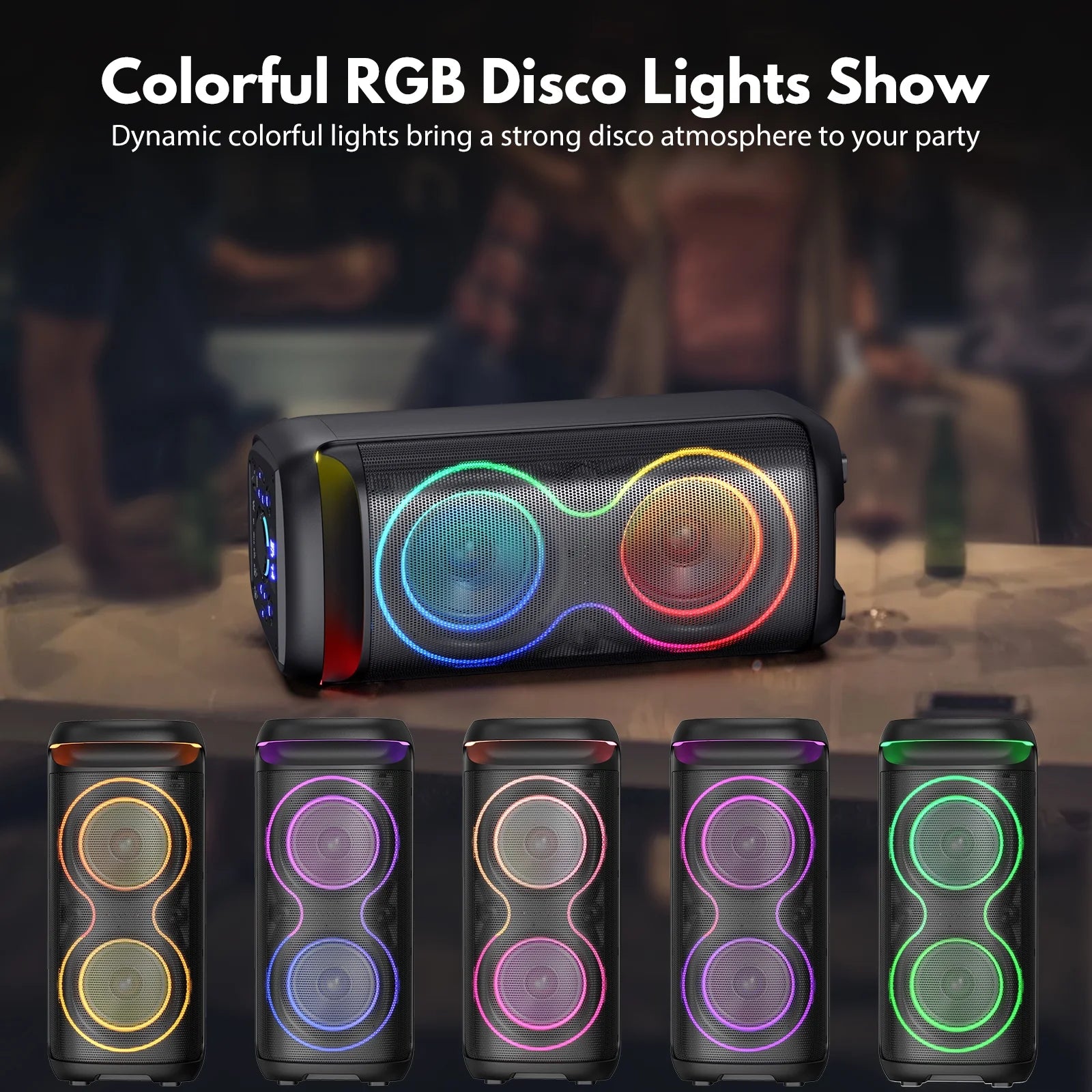 Large Party Speaker, Bluetooth Speaker with Dazzling Rgb Light, Two 6.5'' Subwoofer, T20